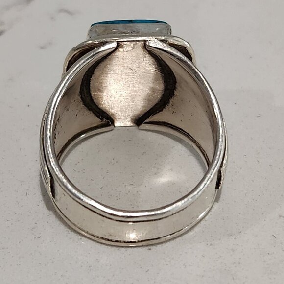 Men's Sterling Silver Turquoise Ring by Will Denetdale - Picture 5 of 6
